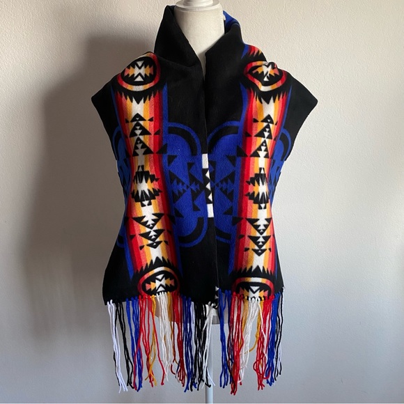 Navajo Arts Scarf NWT Fleece Indigenous Native American Design w Long Fringe OS - Picture 1 of 7
